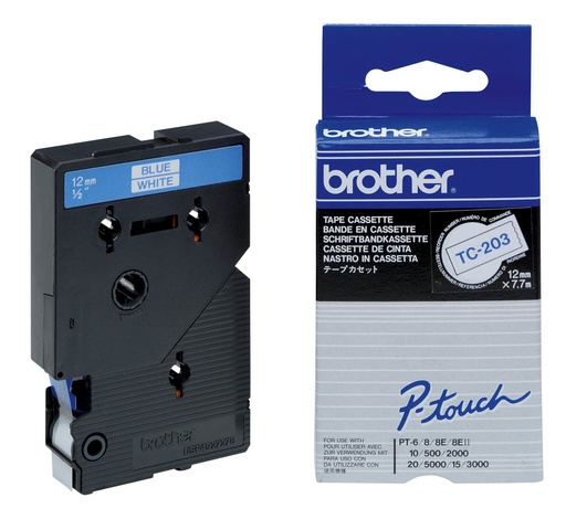 [1766088] BROTHER - Cinta Rotuladora TC-203 7,7m 12mm Azul/Blanco (Ref.TC203)