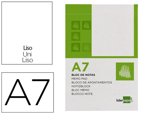 [2010436] LIDERPAPEL - BLOC NOTAS LISO A7 80 HOJAS 60G/M2 PERFORADO (Ref.BN10)