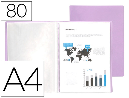 [2159458] LIDERPAPEL - Carpeta escaparate 80 fundas polipropileno din A4 lavanda opaco (Ref. EC98)