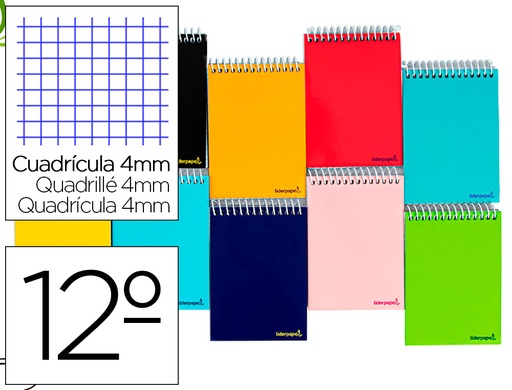 [2009861] LIDERPAPEL - CUADERNO ESPIRAL BOLSILLO DOCEAVO APAISADO WRITE TAPA BLANDA 80H 60 GR CUADRO 4MM COLORES SURTIDOS (Ref.BQ02)