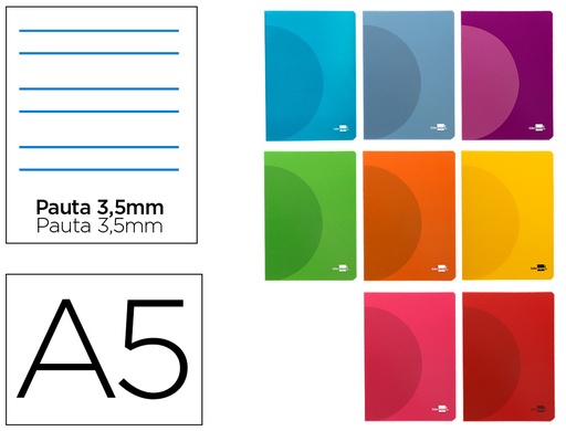 [2005165] LIDERPAPEL - LIBRETA 360 TAPA DE PLASTICO A5 48 HOJAS 90G/M2 PAUTA 4 3,5MM CON MARGEN COLORES SURTIDOS (Ref.LF18)