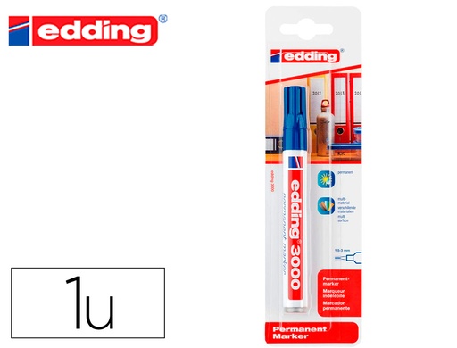 [2161364] EDDING - Rotulador marcador permanente 3000 azul n.3 punta redonda 1,5-3 mm blister de 1 unidad (Ref. E-3000/1-03)
