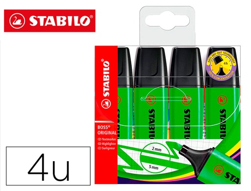 [9161921] STABILO - Rotulador boss fluorescente 70 verde estuche de 4 unidades (Ref. 70/4-33)