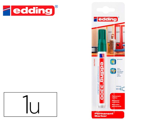 [2161365] EDDING - Rotulador marcador permanente 3000 n.4 verde punta redonda 1,5-3 mm blister de 1 unidad (Ref. E-3000/1-04)