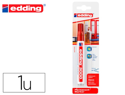 [2161363] EDDING - Rotulador marcador permanente 3000 rojo n.2 punta redonda 1,5-3 mm blister de 1 unidad (Ref. E-3000/1-02)