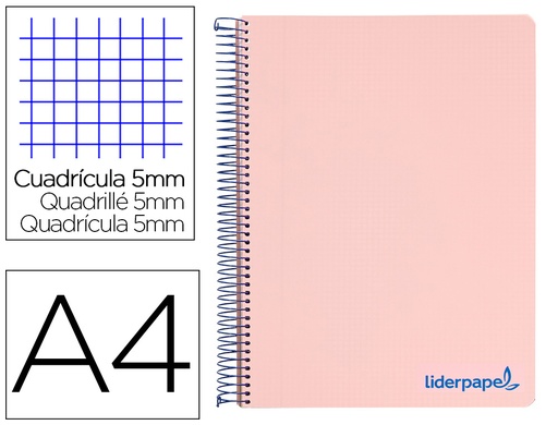 [2008940] LIDERPAPEL - CUADERNO ESPIRAL A4 MICRO THINK TAPA PLASTICO 140H 80 GR CUADRO 5MM 5 BANDAS 4 TALADROS ROJO (Ref.BA16)