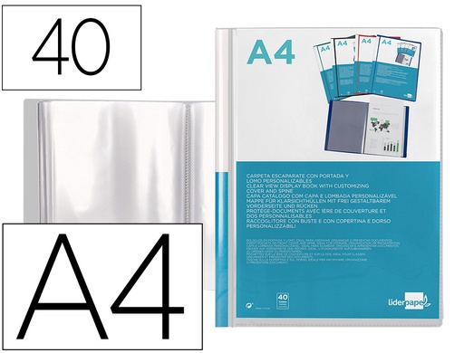[2011047] LIDERPAPEL - Carpeta personaliza 40 fundas canguro polipropileno din A4 transparente portada y lomo (Ref. JC05)