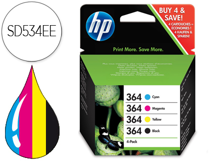 [9073398] HP ( HEWLETT PACKARD ) - 364 CMYK Cartuchos ORIGINALES Inyección De Tinta ORIGINALES Combo 4-Pack EU () (Ref.N9J73AE)