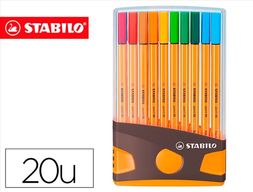 [9156897] STABILO - Rotulador punta de fibra point 88 color parade antracita/naranja estuche de 20 unidades colores surtidos (Ref. 8820-03-05)