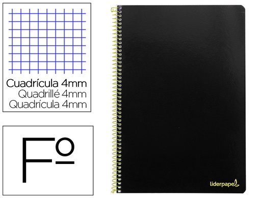 [2008183] LIDERPAPEL - Cuaderno espiral folio smart tapa blanda 80h 60gr cuadro 4mm con margen color negro (Ref. BG02)