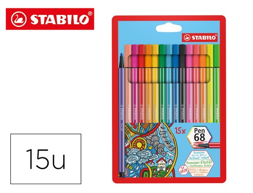 [9078057] STABILO - ROTULADOR ACUARELABLE PEN 68 ESTUCHE DE 10 COLORES ESTANDAR + 5 COLORES NEON (Ref.6815-2)