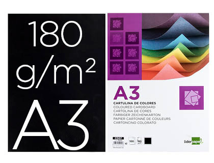 [2049202] LIDERPAPEL - CARTULINA A3 180G/M2 NEGRO PAQUETE DE 100 (Ref.CD07)