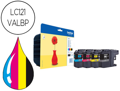 [9072830] BROTHER - Cartuchos ORIGINALES Inyección De Tinta LC121VAL Negro/Amarillo/Cyan/Magenta Pack 4 Blister (Ref.LC121VALBP)