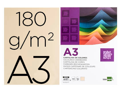 [2029703] LIDERPAPEL - CARTULINA A3 180G/M2 CREMA PAQUETE DE 100 (Ref.CD04)