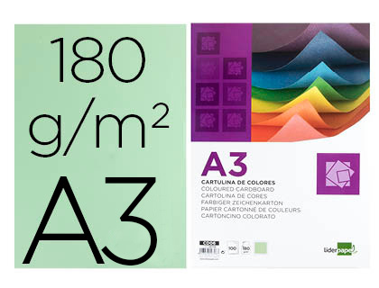 [2029706] LIDERPAPEL - CARTULINA A3 180G/M2 VERDE PAQUETE DE 100 (Ref.CD06)