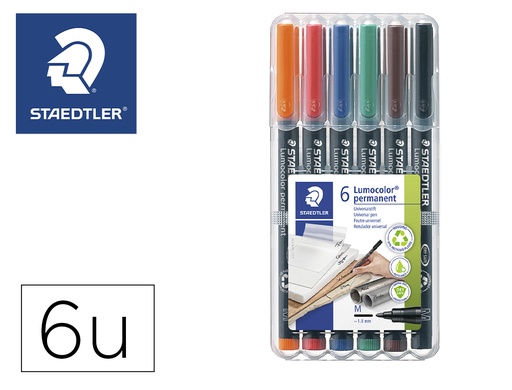 [2078088] STAEDTLER - ROTULADOR LUMOCOLOR RETROPROYECCION PUNTA DE FIBRA PERMANENTE 317 WP ESTUCHE 6 COLORES PUNTA MEDIA (Ref.317 WP6)