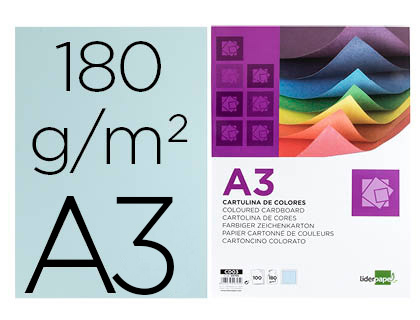 [2029705] LIDERPAPEL - CARTULINA A3 180G/M2 CELESTE PAQUETE DE 100 (Ref.CD03)