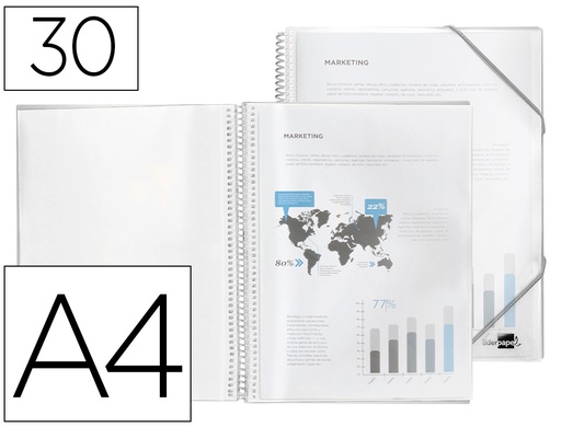 [2010929] LIDERPAPEL - Carpeta escaparate con espiral 30 fundas polipropileno din A4 transparente (Ref. EC54)