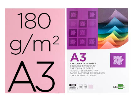 [2029707] LIDERPAPEL - CARTULINA A3 180G/M2 ROSA PAQUETE DE 100 (Ref.CD05)