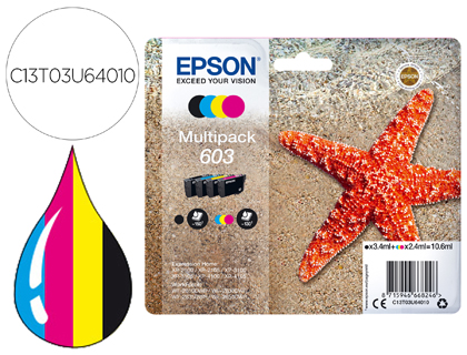 [9156588] EPSON - Ink-jet 603 xp-2100 / 2105 / 3100 / 4100 / wf-2810 / 2830 / 2835 / 2850 multipack 4 colores negro (Ref. C13T03U64010)