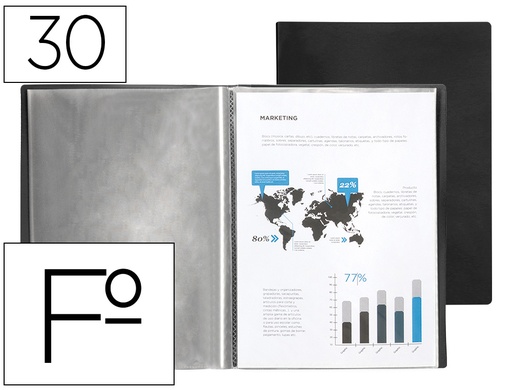 [2077156] LIDERPAPEL - CARPETA ESCAPARATE 30 FUNDAS PVC FOLIO NEGRO (Ref.EC42)