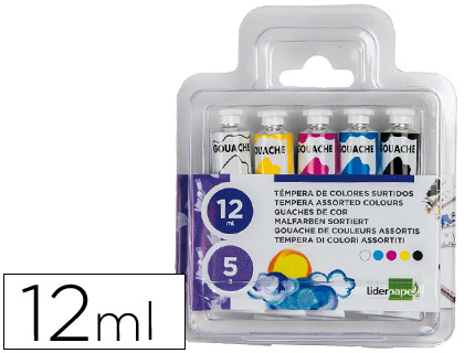 [2052215] LIDERPAPEL - TEMPERA EN TUBO DE ALUMINO DE 12 ML ESTUCHE DE 5 TUBOS COLORES SURTIDOS (Ref.TP01)