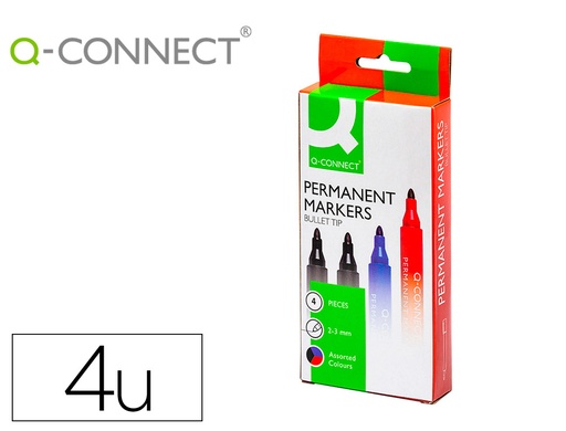 [2079627] Q-CONNECT - ROTULADOR MARCADOR PERMANENTE ESTUCHE DE 4 COLORES SURTIDOS PUNTA REDONDA 3.0 MM (Ref.KF26088)