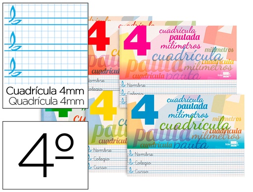 [2077654] LIDERPAPEL - Libreta pautaguia tapa cartoncillo 32 hojas din a5 70 g cuadriculado pautado 4 mm apaisado con margen (Ref. LB59)