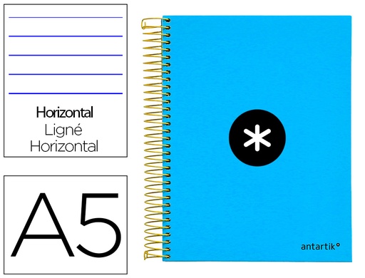 [2074552] ANTARTIK - CUADERNO ESPIRAL LIDERPAPEL A5 MICRO TAPA FORRADA 120H 100 GR HORIZONTAL 5 BANDAS 6 TALADROS COLOR AZUL (Ref.KD11)