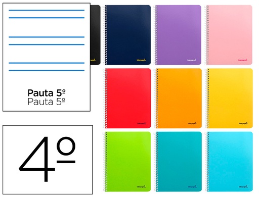 [2008398] LIDERPAPEL - CUADERNO ESPIRAL CUARTO WRITE TAPA BLANDA 80H 60 GR RAYADO MONTESSORI 5MM CON MARGEN COLORES SURTIDOS (Ref.BC76)