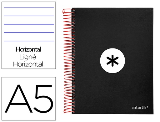 [2074561] ANTARTIK - CUADERNO ESPIRAL LIDERPAPEL A5 MICRO TAPA FORRADA 120H 100 GR HORIZONTAL 5 BANDAS 6 TALADROS COLOR NEGRO (Ref.KD20)