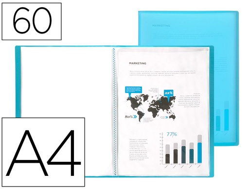 [2051721] LIDERPAPEL - CARPETA ESCAPARATE 47072 60 FUNDAS POLIPROPILENO TRASLUCIDA DIN A4 AZUL FROSTY (Ref.CJ29)
