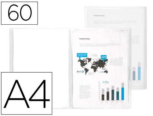 [2051723] LIDERPAPEL - CARPETA ESCAPARATE 47074 60 FUNDAS POLIPROPILENO FROSTY DIN A4 TRANSPARENTE (Ref.CJ31)