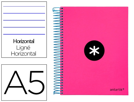[2074556] ANTARTIK - CUADERNO ESPIRAL LIDERPAPEL A5 MICRO TAPA FORRADA 120H 100 GR HORIZONTAL 5 BANDAS 6 TALADROS COLOR ROSA (Ref.KD15)