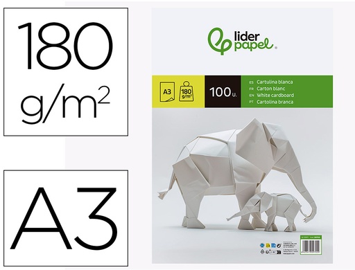 [2029702] LIDERPAPEL - CARTULINA A3 180G/M2 BLANCO PAQUETE DE 100 (Ref.CD01)