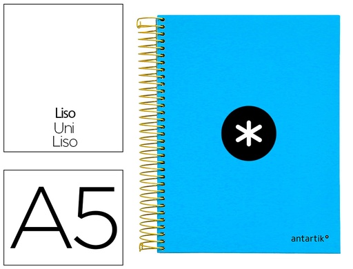 [2074632] LIDERPAPEL - CUADERNO ESPIRAL A5 MICRO ANTARTIK TAPA FORRADA 120 H 100G LISO CON BANDAS 6 TALADROS COLOR AZUL (Ref.KD51)
