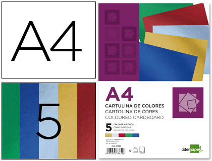 [2037652] LIDERPAPEL - CARTULINA A4 235 G/M2 METALIZADA 5 COLORES SURTIDOS PAQUETE DE 50 (Ref.CM06)