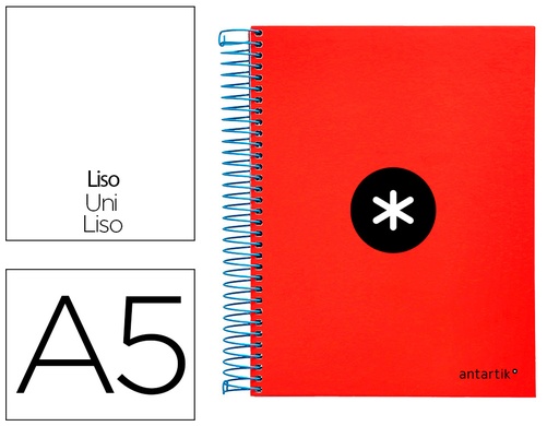 [2074633] LIDERPAPEL - CUADERNO ESPIRAL A5 MICRO ANTARTIK TAPA FORRADA 120 H 100G LISO CON BANDAS 6 TALADROS COLOR ROJO (Ref.KD52)