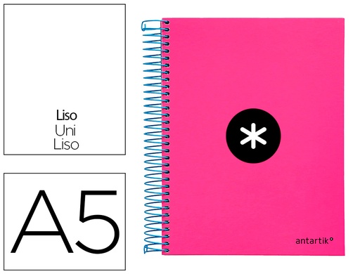 [2074636] LIDERPAPEL - CUADERNO ESPIRAL A5 MICRO ANTARTIK TAPA FORRADA 120H 100 GR LISO CON BANDAS 6 TALADROS COLOR ROSA FLUOR (Ref.KD55)