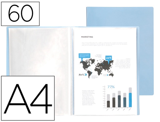 [2159448] LIDERPAPEL - Carpeta escaparate 60 fundas polipropileno din A4 celeste opaco (Ref. EC88)
