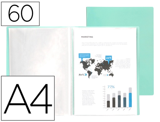 [2159449] LIDERPAPEL - Carpeta escaparate 60 fundas polipropileno din A4 verde manzana opaco (Ref. EC89)