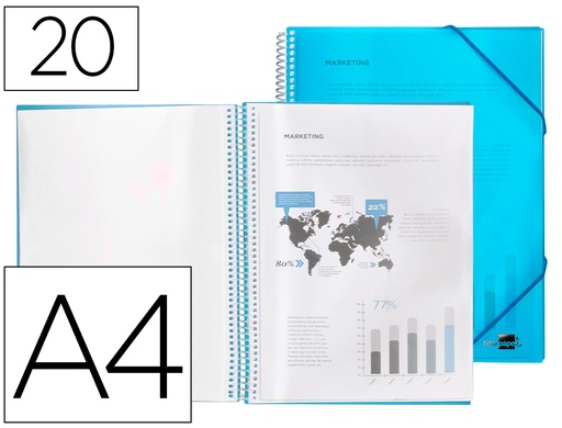 [2053809] LIDERPAPEL - CARPETA ESCAPARATE CON ESPIRAL 20 FUNDAS POLIPROPILENO DIN A4 AZUL (Ref.EC05)