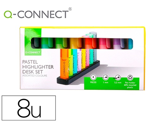 [2162662] Q-CONNECT - Rotulador fluorescente pastel punta biselada estuche de sobremesa 8 colores surtidos (Ref. KF17806)