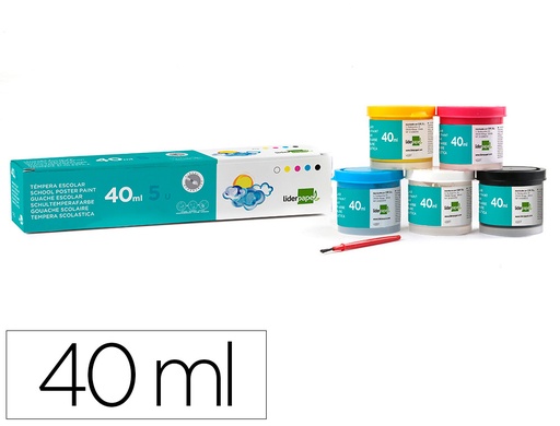 [2062925] LIDERPAPEL - TEMPERA ESCOLAR 40 ML 5 COLORES SURTIDOS + PINCEL (Ref.TP55)