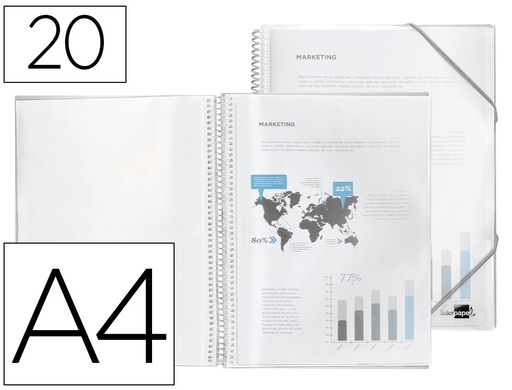 [2010927] LIDERPAPEL - Carpeta escaparate con espiral 20 fundas polipropileno din A4 transparente (Ref. EC53)