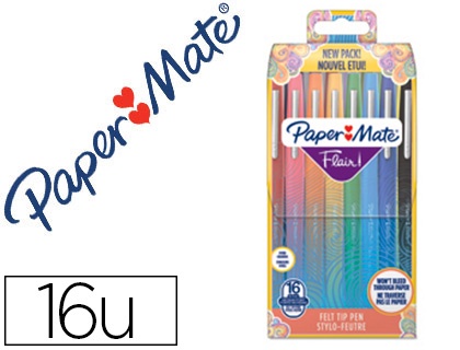 [9155880] PAPER MATE - PAPERMATE - Rotulador flair original punta fibra tropical estuche rigido de 16 unidades colores surtidos (Ref. 2061396)