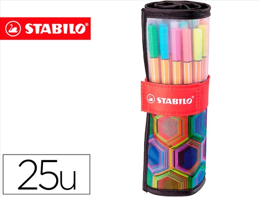 [2161925] STABILO - Rotulador punta de fibra POINT 88 ARTY - estuche rollerset de 25 unidades colores surtidos (Ref. 8825-071-20)
