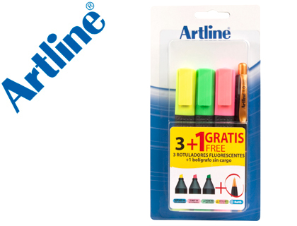 [2058331] ARTLINE - ROTULADOR FLUORESCENTE EK-660 BLISTER DE 3 UNIDADES + 1 BOLIGRAFO SERIE 7000 SIN CARGO (Ref.B660)