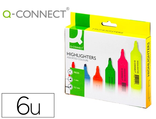 [2077875] Q-CONNECT - ROTULADOR FLUORESCENTE PUNTA BISELADA ESTUCHE DE 6 COLORES (Ref.KF01909)