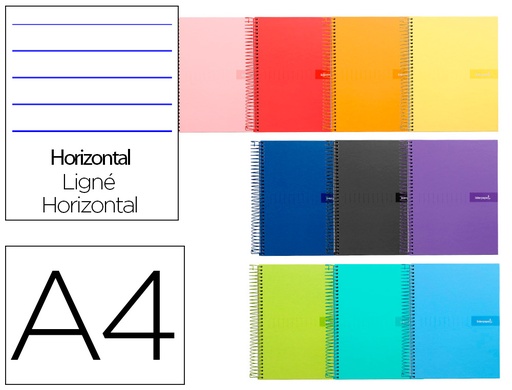 [2009957] LIDERPAPEL - CUADERNO ESPIRAL FOLIO MULTILIDER TAPA FORRADA 80H 80 GR HORIZONTAL CON MARGEN COLORES SURTIDOS (Ref.BF50)